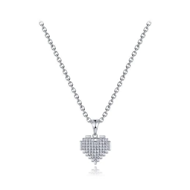 Sterling Silver 16"-18" Adjustable Cubic Zirconia Heart Pendant