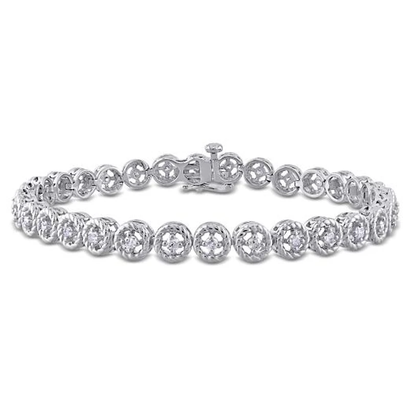 Julianna B Sterling Silver 0.99CTW Diamond Tennis Bracelet