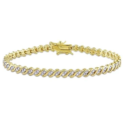 Julianna B Yellow Plated Sterling Silver 0.99CTW Diamond Tennis Bracelet