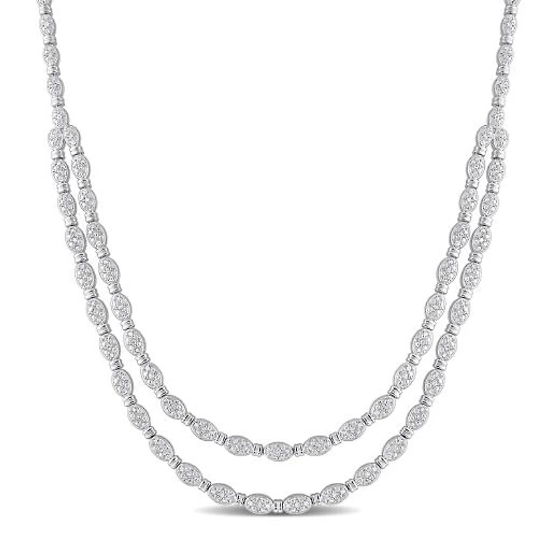 Julianna B Sterling Silver 0.98CTW Diamond Double Layer Necklace