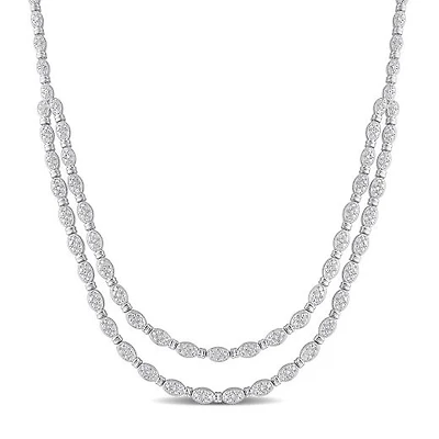 Julianna B Sterling Silver 0.98CTW Diamond Double Layer Necklace