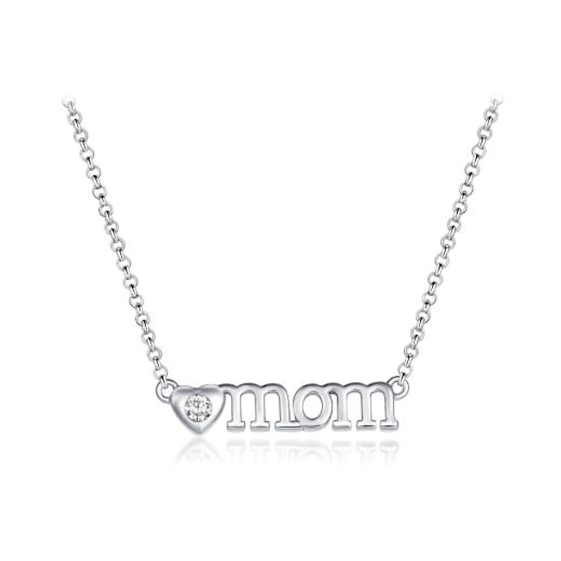 Sterling Silver Cubic Zirconia 19" Mom Necklace