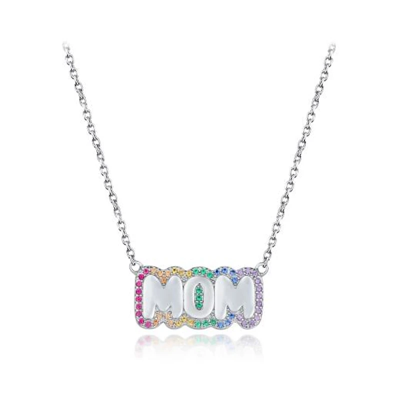 Sterling Silver Rainbow Cubic Zirconia 19" Mom Necklace