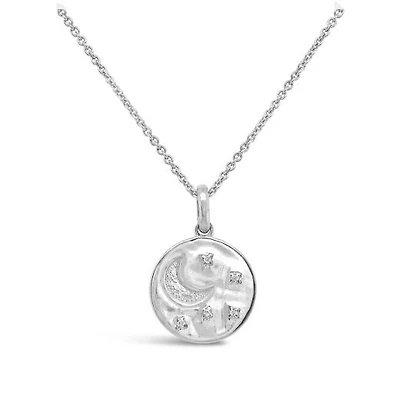 Radiant Universe Sterling Silver Moon & Star Diamond Pendant