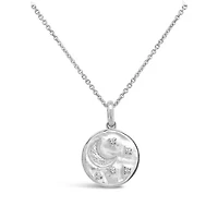 Radiant Universe Sterling Silver Moon & Star Diamond Pendant