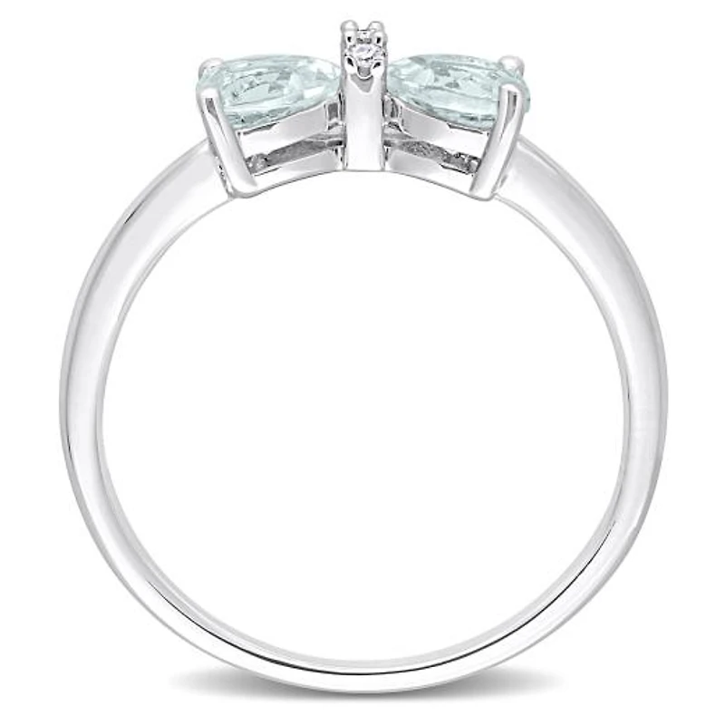 Julianna B Sterling Silver Aquamarine & Diamond Bow Ring