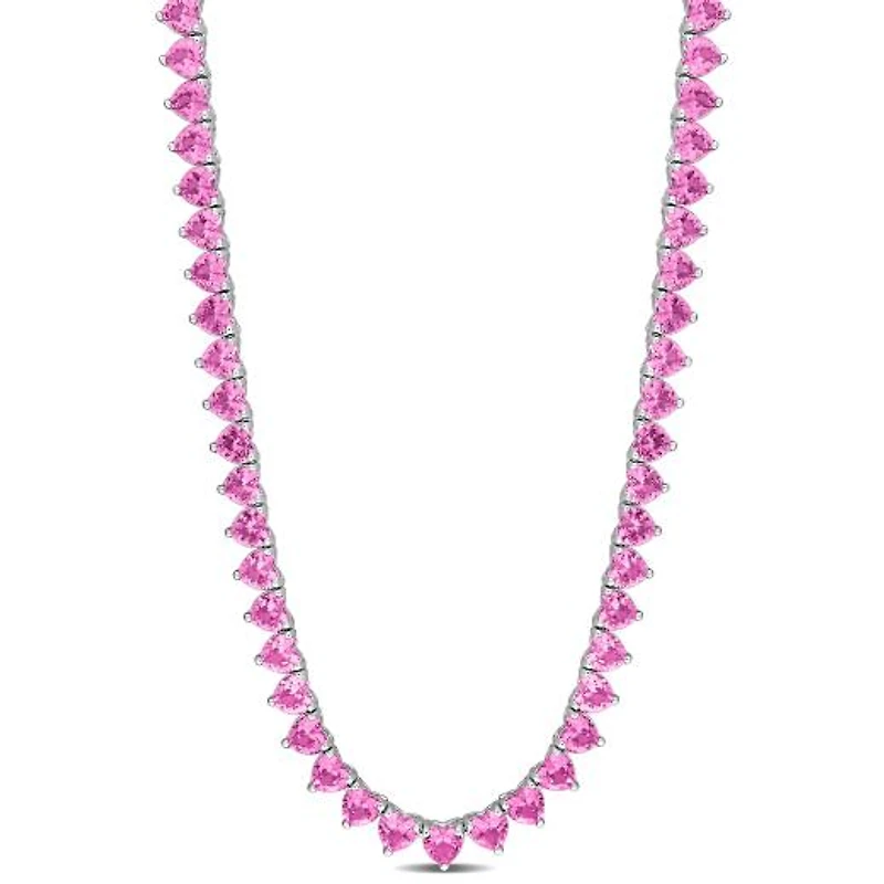 Julianna B Sterling Silver Created Pink Sapphire Tennis Necklace 18