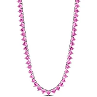 Julianna B Sterling Silver Created Pink Sapphire Tennis Necklace 18