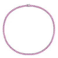 Julianna B Sterling Silver Created Pink Sapphire Tennis Necklace 18