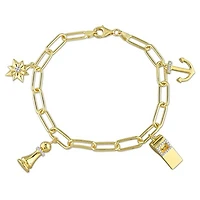 Julianna B Sterling Silver Yellow Plated Diamond Charm 9" Bracelet