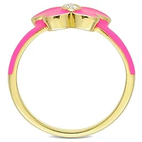 Julianna B Sterling Silver Yellow Plated Created White Sapphire Pink Enamel Ring