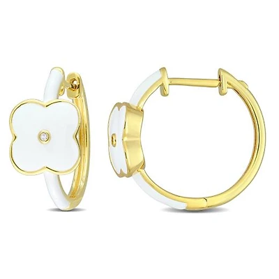 Julianna B Sterling Silver Yellow Plated Created White Sapphire Enamel Earrings