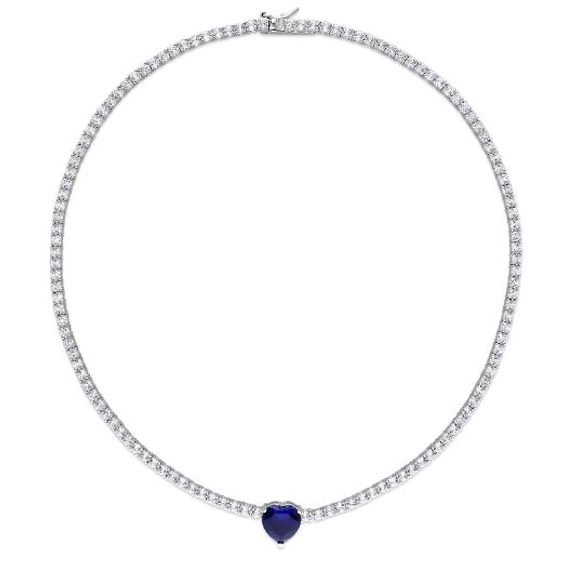 Julianna B Sterling Silver Created Blue & Created White Sapphire Heart Necklace