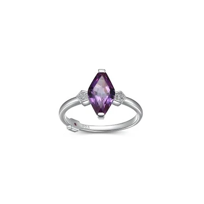 Elle Etoile Sterling Silver with Marquise Sapphire & Diamond Ring
