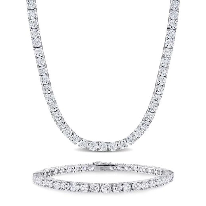 Julianna B Sterling Silver Cubic Zirconia Tennis Bracelet and Necklace Set