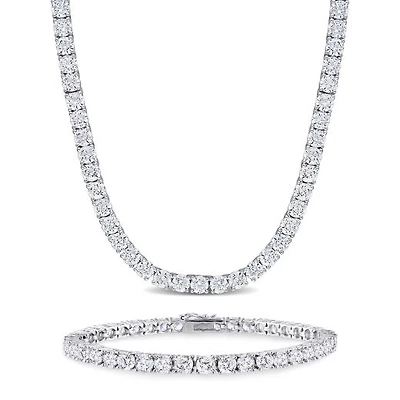 Julianna B Sterling Silver Cubic Zirconia Tennis Bracelet and Necklace Set