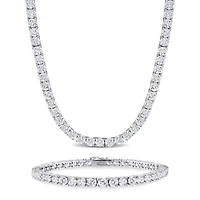 Julianna B Sterling Silver Cubic Zirconia Tennis Bracelet and Necklace Set