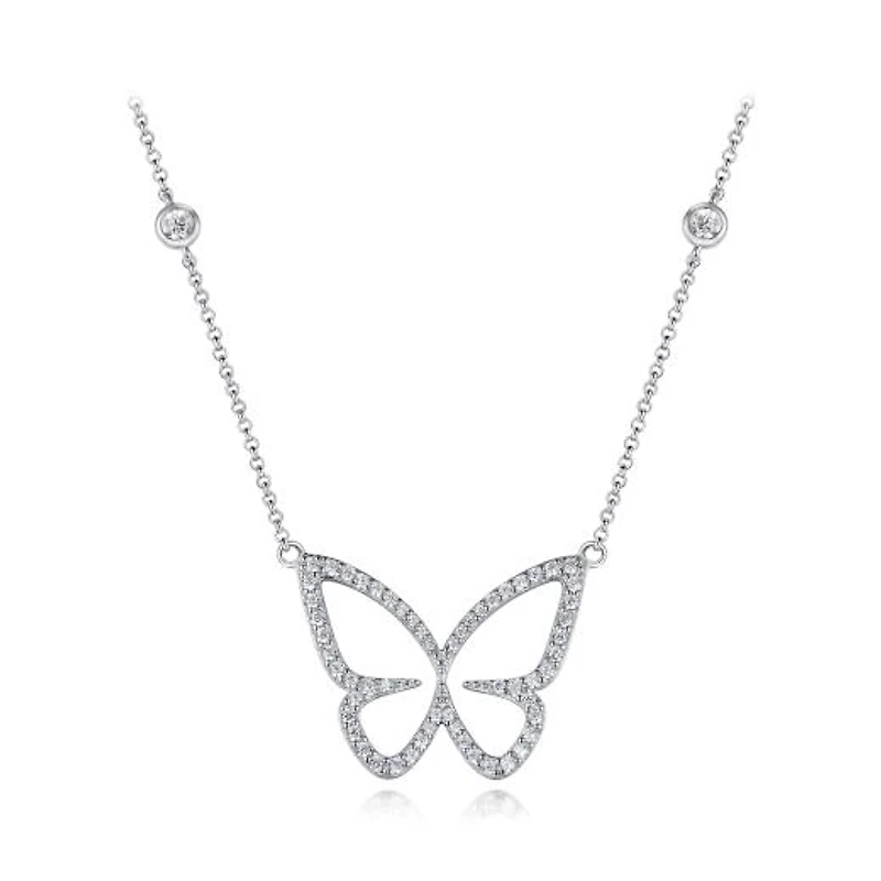 Sterling Silver Cubic Zirconia 19" Butterfly Necklace
