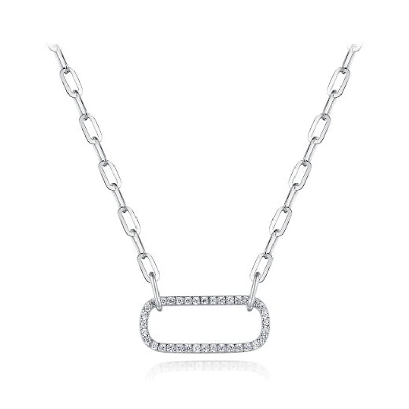 Sterling Silver Cubic Zirconia 19" Paperclip Necklace