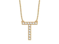 Bella Moda 10K Yellow Gold 0.10CTW Diamond Initial "T" Necklace