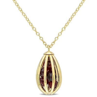 Julianna B Sterling Silver Yellow Plated Garnet Cage Pendant