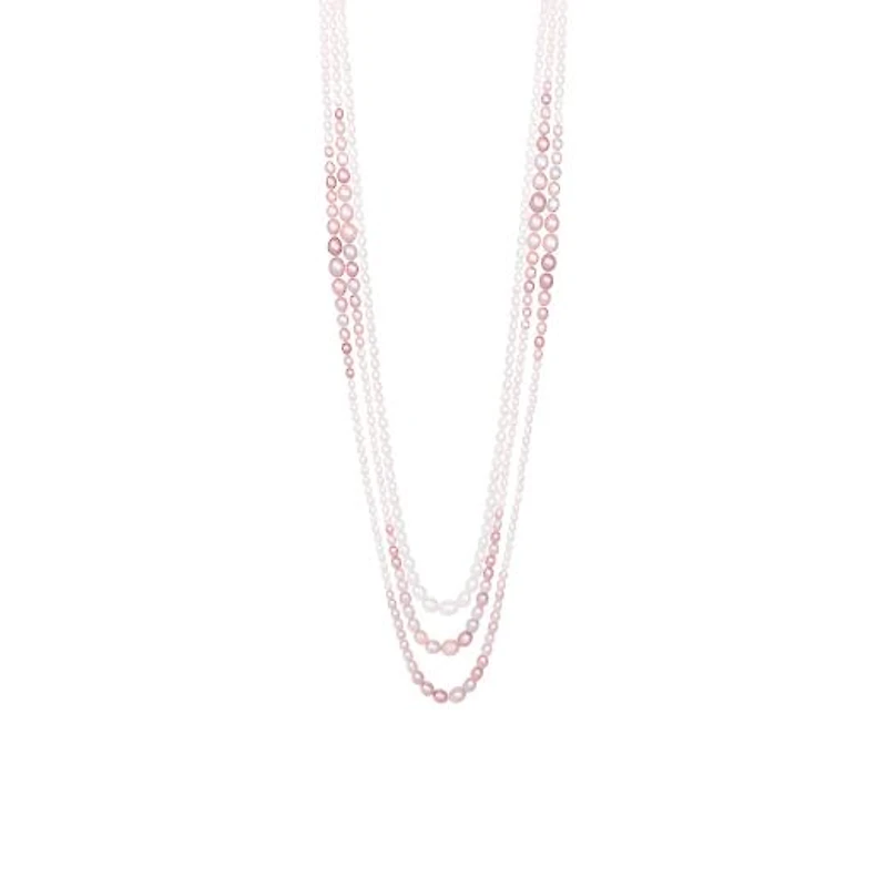 Sterling Silver 60" 4MM-11MM White and Purple Freshwater Pearl Necklace