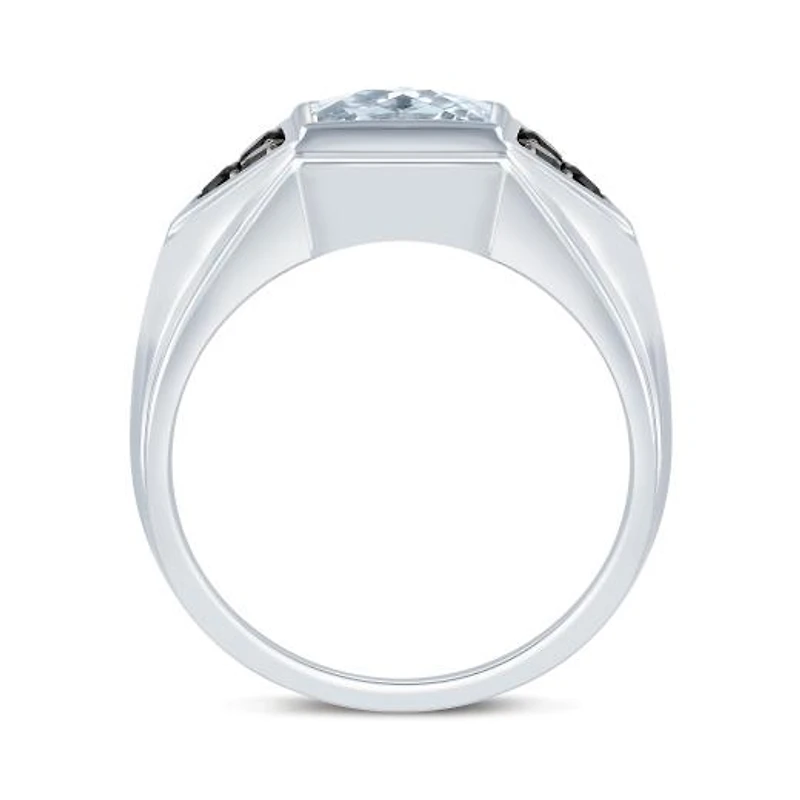 Sterling Silver Blue Topaz and Black Diamond Ring