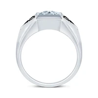 Sterling Silver Blue Topaz and Black Diamond Ring