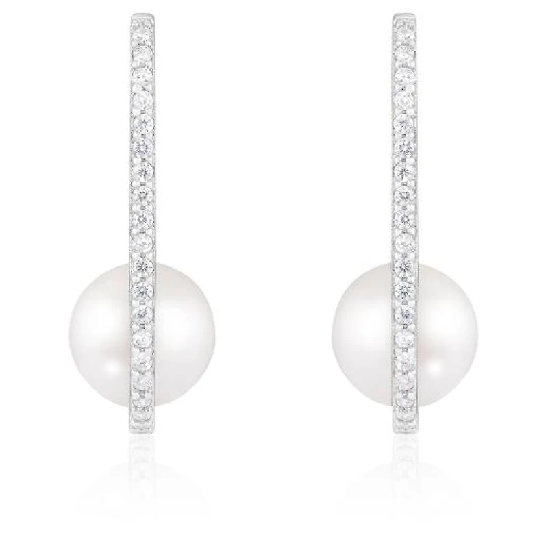 Sterling Silver 8-9mm Freshwater Pearl & Cubic Zirconia Earrings