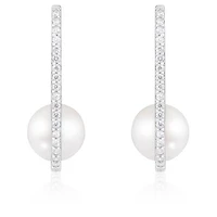 Sterling Silver 8-9mm Freshwater Pearl & Cubic Zirconia Earrings