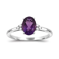 10K White Gold Amethyst and Diamond Ring
