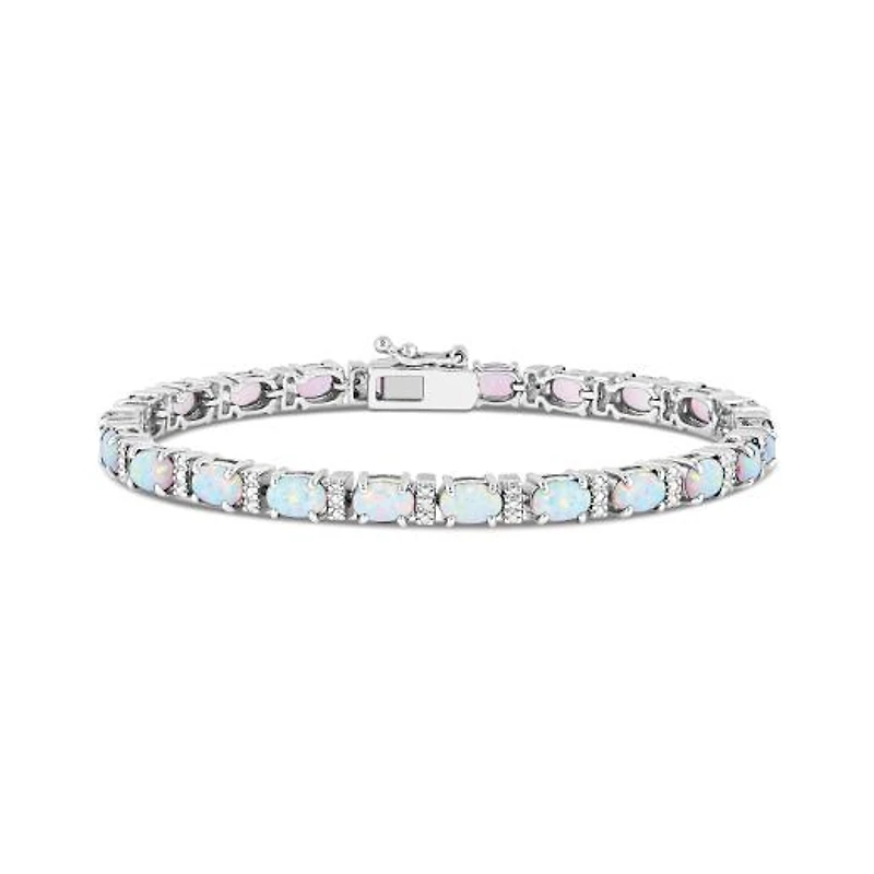Sterling Silver Created Opal and Diamond Bracelet
