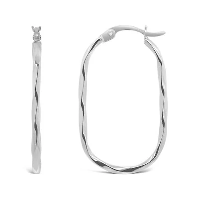 10K White Gold Twisted Oval Hoop Earring