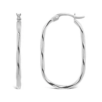 10K White Gold Twisted Oval Hoop Earring