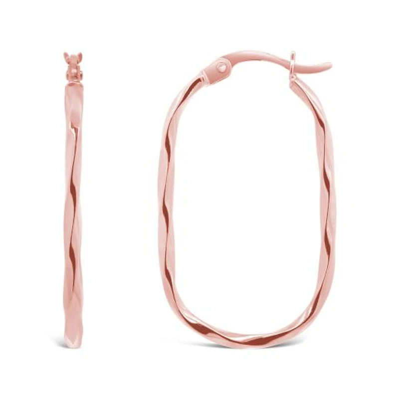 10K Rose Gold Twisted Oval Hoop Earring
