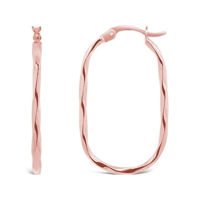 10K Rose Gold Twisted Oval Hoop Earring