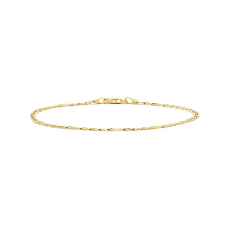 10K Yellow Gold 2.3mm 7.5" Solid Figaro Link Bracelet With White Pave