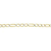 10K Yellow Gold 2.3mm 7.5" Solid Figaro Link Bracelet With White Pave