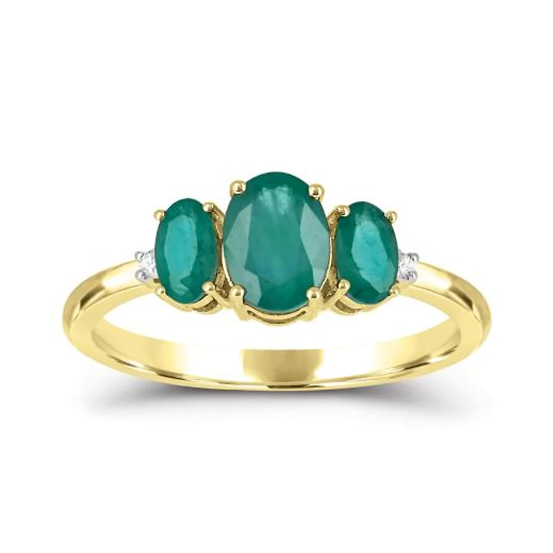 14K Yellow Gold Emerald and Diamond Ring