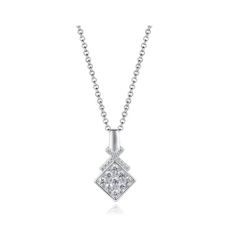 Sterling Silver Cubic Zirconia Geometric 19" Pendant