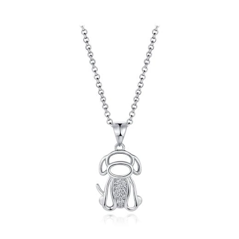 Sterling Silver Cubic Zirconia Dog 19" Pendant