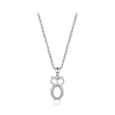 Sterling Silver Cubic Zirconia Owl 19" Pendant