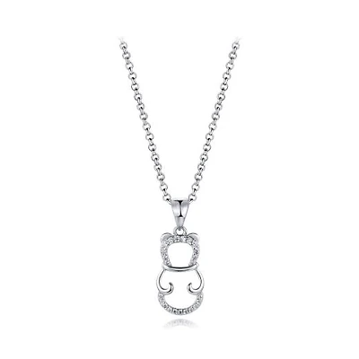 Sterling Silver Cubic Zirconia Bear 19" Pendant