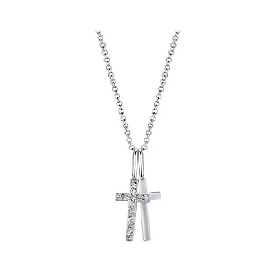 Sterling Silver Cubic Zirconia Cross 19" Pendant