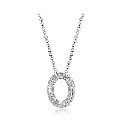 Sterling Silver Cubic Zirconia Oval Twisted 19" Pendant