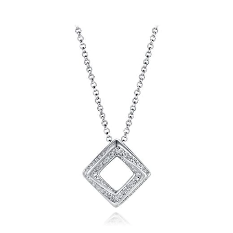Sterling Silver Cubic Zirconia Square Twisted 19" Pendant
