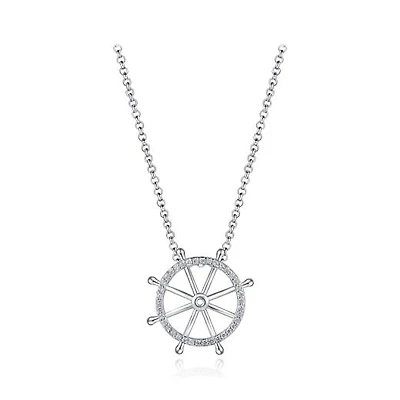 Sterling Silver Cubic Zirconia Ship Wheel 19" Pendant