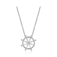 Sterling Silver Cubic Zirconia Ship Wheel 19" Pendant