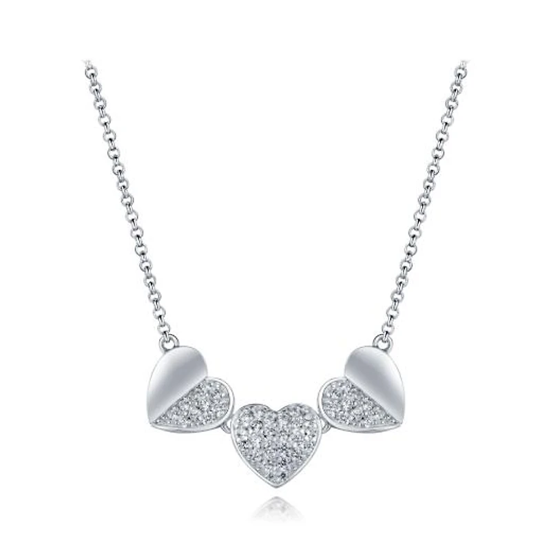 Sterling Silver Cubic Zirconia Triple Heart 19" Necklace