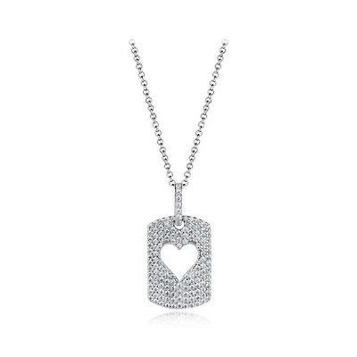Sterling Silver Cubic Zirconia Heart Tag 19" Pendant